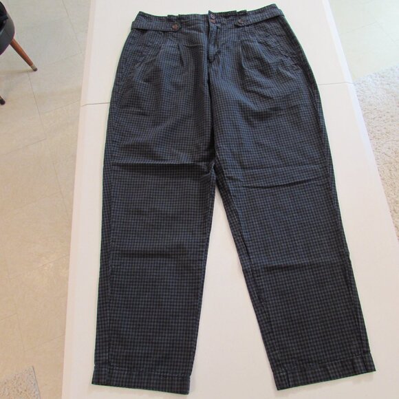 Sundance 'Vie De Reve' Cotton/Linen Navy Check High Rise Paperbag Ankle Pants 8 - Picture 4 of 16